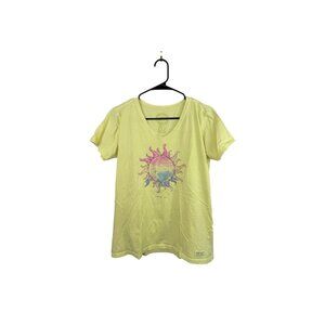 Life is Good Women’s Graphic T-Shirt “Shine On” Sun Design Size Medium Yellow